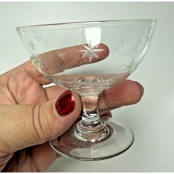 6 Vintage MCM Atomic Low Sherbet Glasses Star Dust C G Quartzex Crystal Barware - Picture 4 of 6